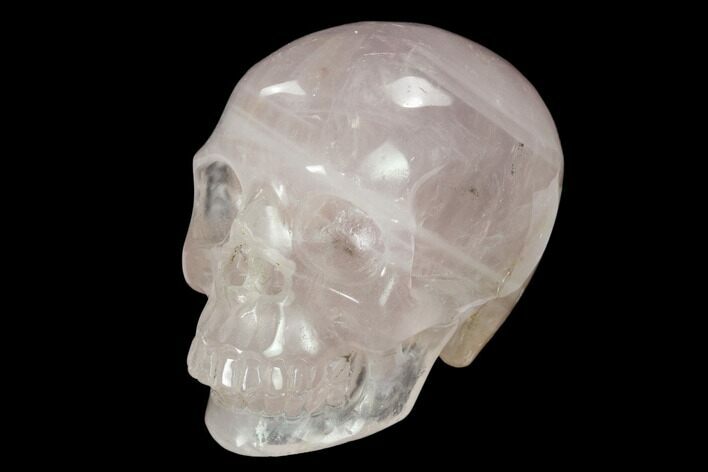 Realistic, Polished Brazilian Rose Quartz Crystal Skull #151075